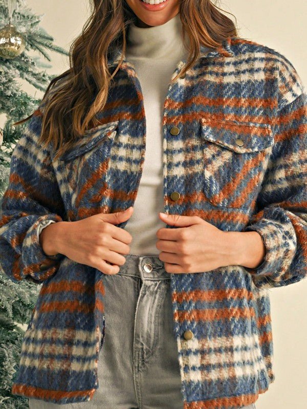 Plaid Button - Down Shacket Cardigan - Trendy Outerwear/Plaid Shackets in Multi Plaid for Women | The802Gypsy