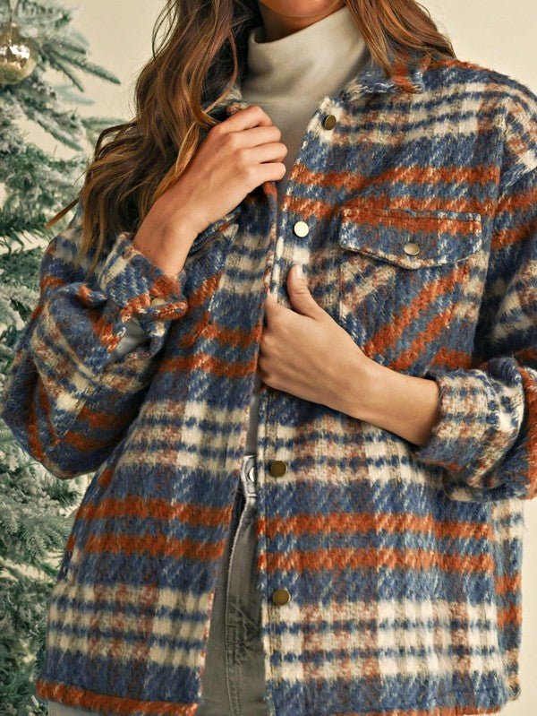 Plaid Button - Down Shacket Cardigan - Trendy Outerwear/Plaid Shackets in Multi Plaid for Women | The802Gypsy