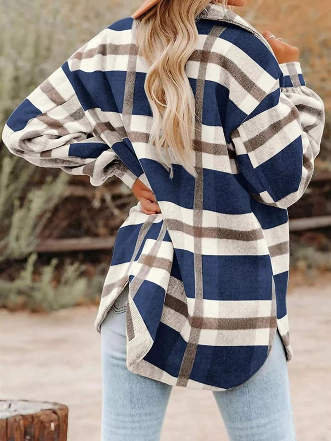 Plaid Button Down Shacket - Trendy Outerwear/Plaid Shackets in Navy Blue for Women | The802Gypsy