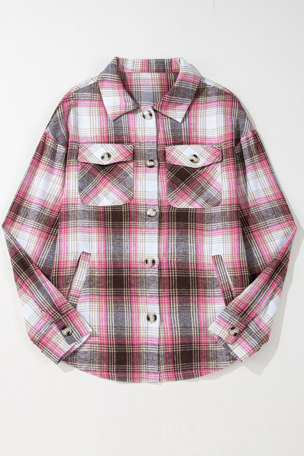 Pink Plaid Flap Pocket Shacket - Trendy Outerwear/Plaid Shackets in Pink for Women | The802Gypsy