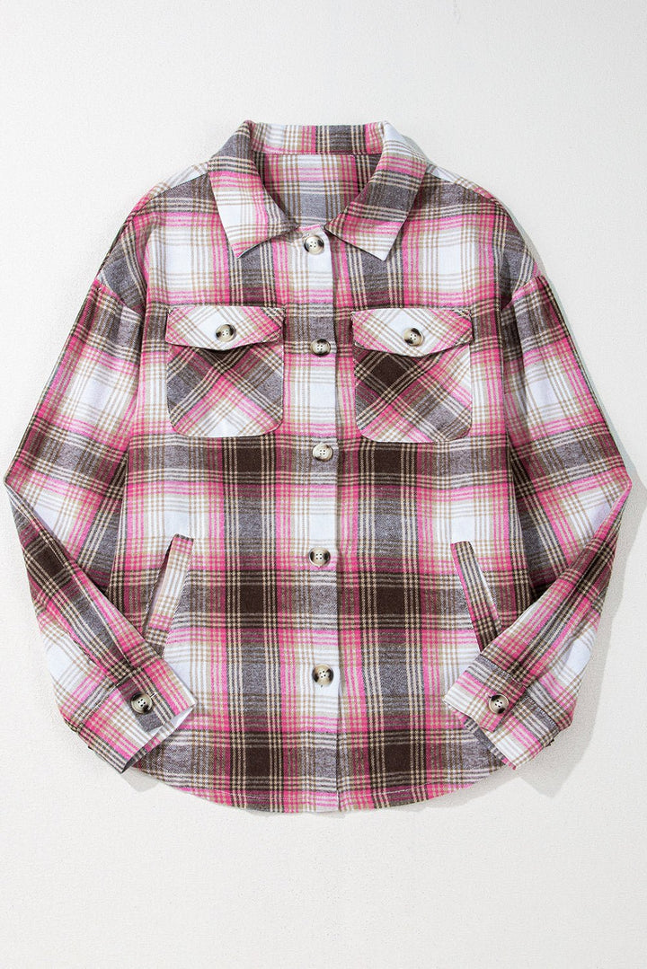 Pink Plaid Flap Pocket Shacket - Trendy Outerwear/Plaid Shackets in Pink for Women | The802Gypsy