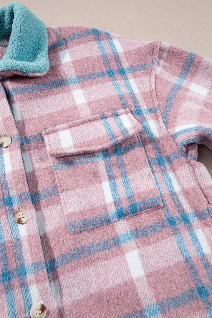 Plaid Color Block Loose Shacket - Trendy Outerwear/Plaid Shackets in Pink for Women | The802Gypsy