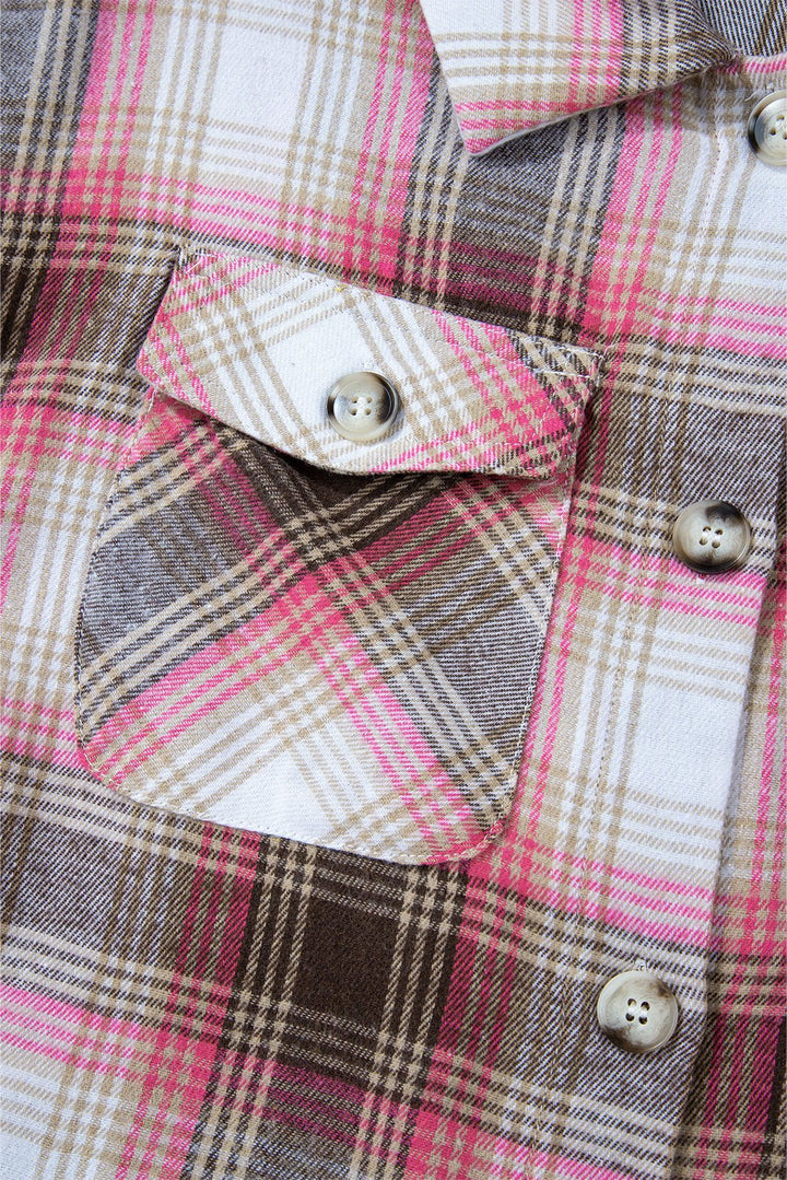 Pink Plaid Flap Pocket Shacket - Trendy Outerwear/Plaid Shackets in Pink for Women | The802Gypsy