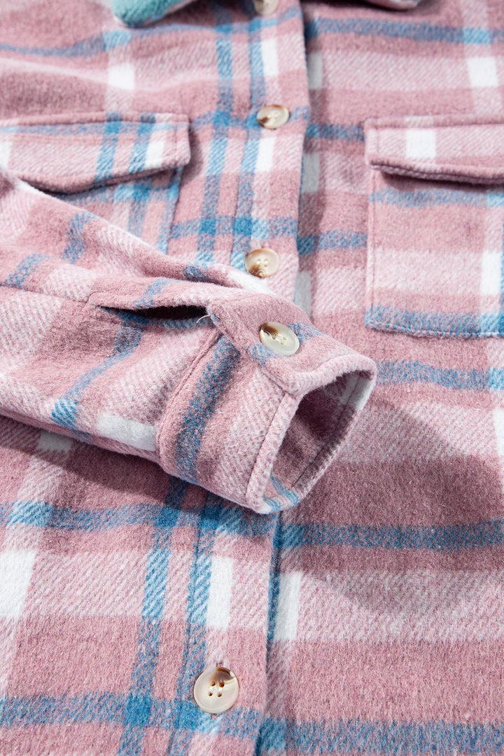 Plaid Color Block Loose Shacket - Trendy Outerwear/Plaid Shackets in Pink for Women | The802Gypsy