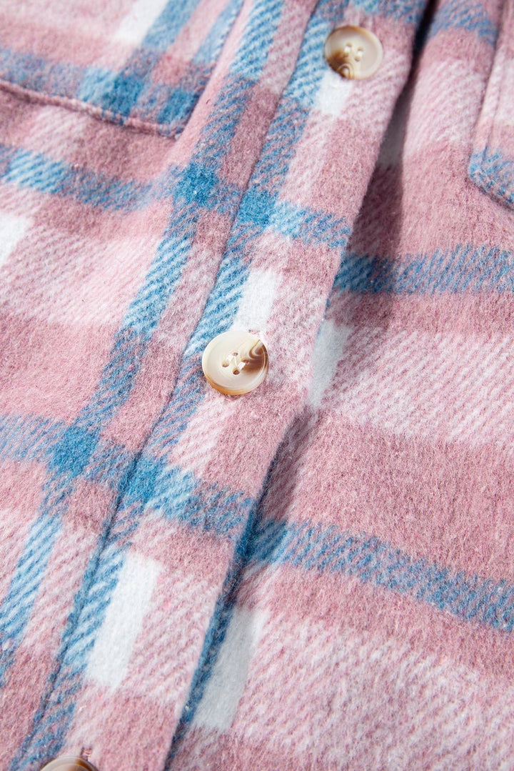 Plaid Color Block Loose Shacket - Trendy Outerwear/Plaid Shackets in Pink for Women | The802Gypsy