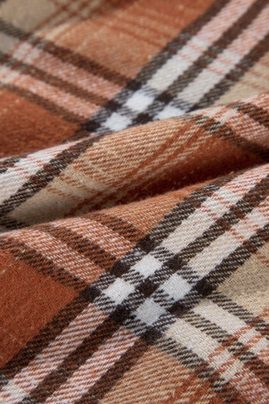 Plaid Colorblock Patchwork Snap Shacket - Trendy Outerwear/Shakets in Khaki for Women | The802Gypsy