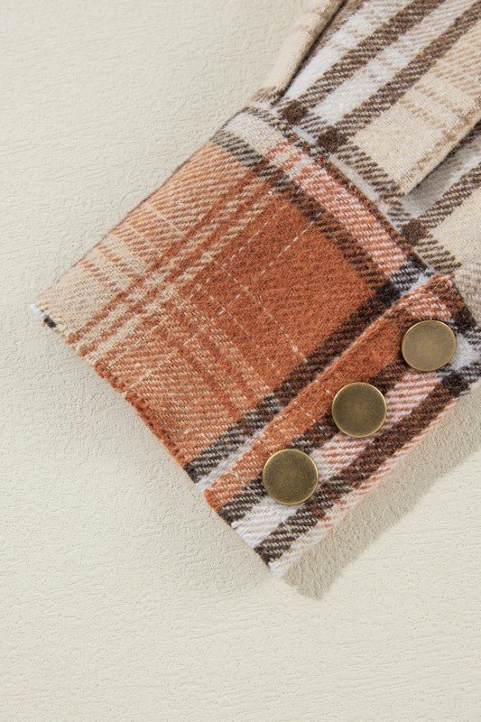 Plaid Colorblock Patchwork Snap Shacket - Trendy Outerwear/Shakets in Khaki for Women | The802Gypsy