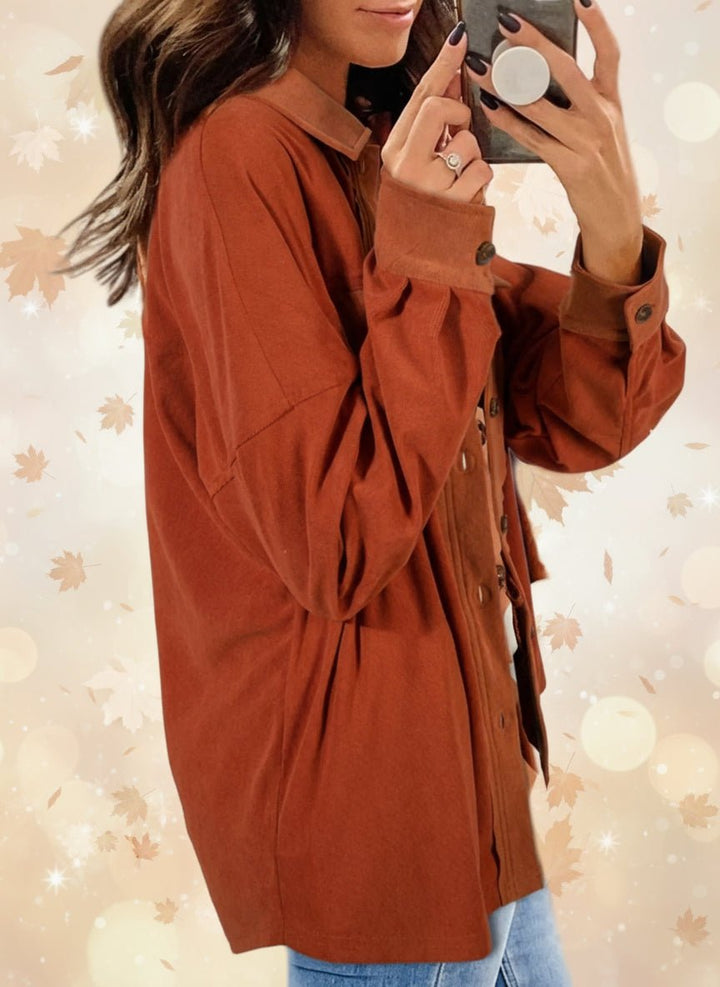 Casual Button - Down Shacket - Trendy Outerwear/Shakets in Terracotta for Women | The802Gypsy