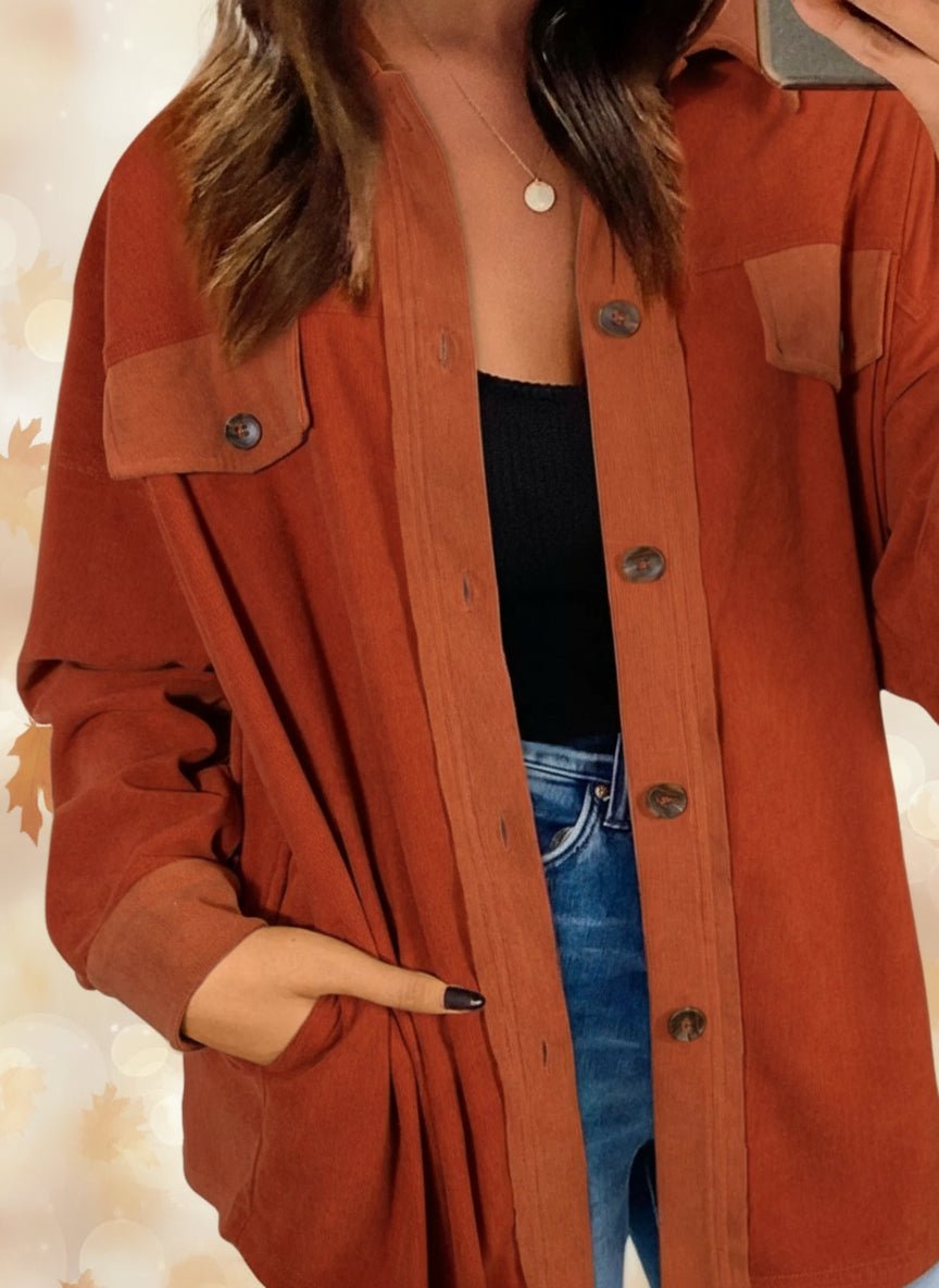 Casual Button - Down Shacket - Trendy Outerwear/Shakets in Terracotta for Women | The802Gypsy