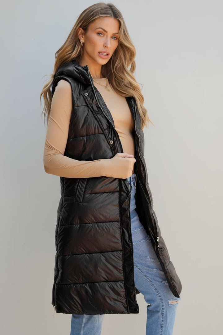 Quilted Long Hooded Vest Coat - Trendy outerwear/Vests in Green for Women | The802Gypsy