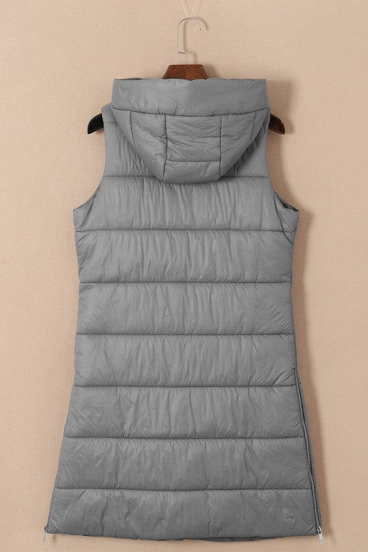 Quilted Long Hooded Vest Coat - Trendy outerwear/Vests in Green for Women | The802Gypsy