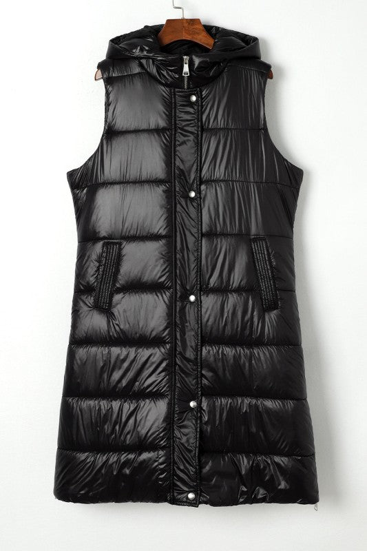 Quilted Long Hooded Vest Coat - Trendy outerwear/Vests in Green for Women | The802Gypsy