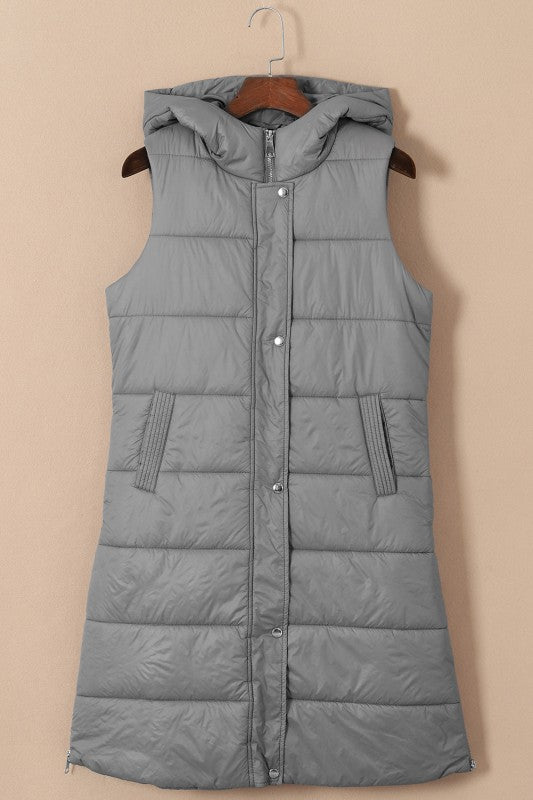 Quilted Long Hooded Vest Coat - Trendy outerwear/Vests in Green for Women | The802Gypsy