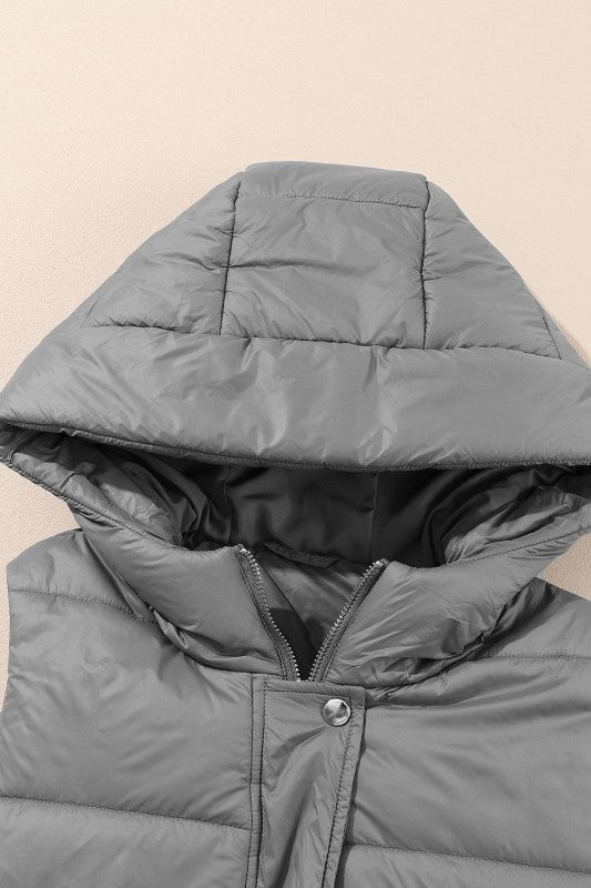 Quilted Long Hooded Vest Coat - Trendy outerwear/Vests in Green for Women | The802Gypsy