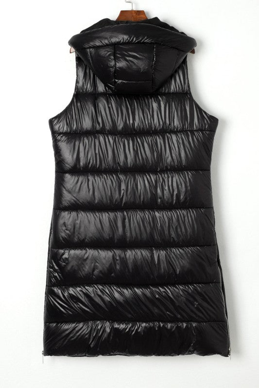 Quilted Long Hooded Vest Coat - Trendy outerwear/Vests in Green for Women | The802Gypsy