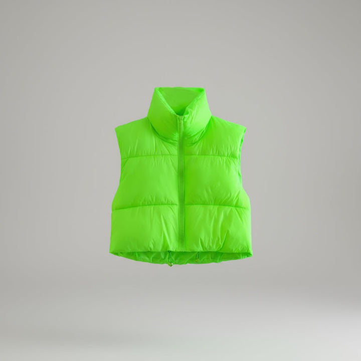 Cropped Puffer Vest - Trendy outerwear/Vests in lime green for Women | The802Gypsy