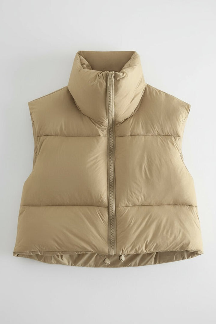 Cropped Puffer Vest - Trendy outerwear/Vests in Sand for Women | The802Gypsy
