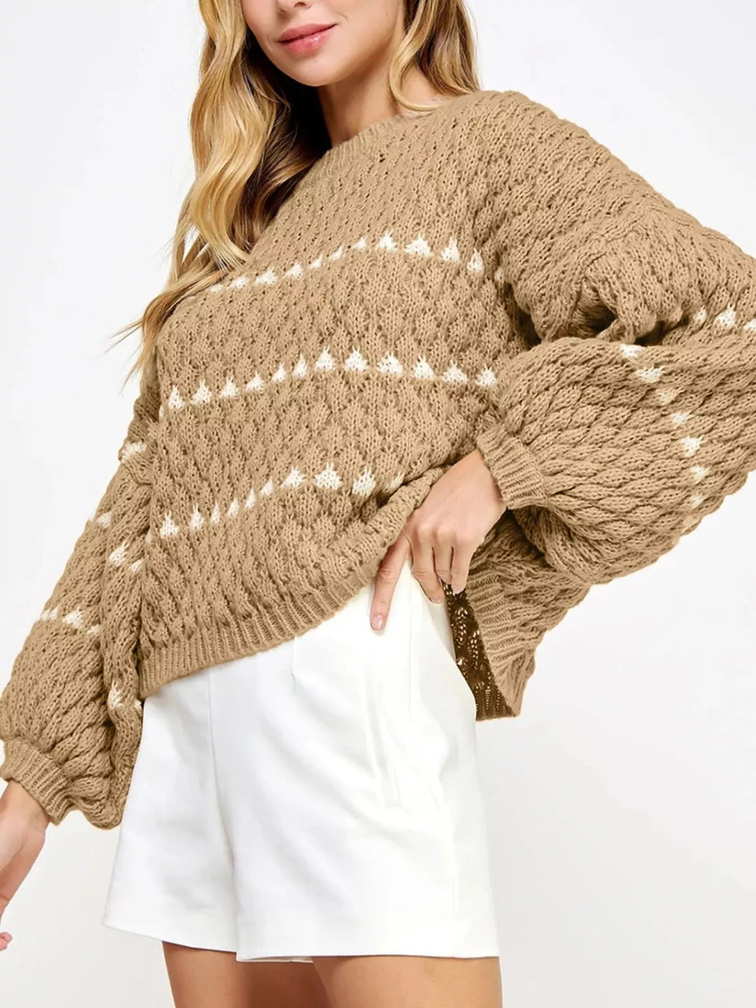 Oversized Textured Puff Sweater - Trendy Sweaters & Cardigans/Sweater in Camel for Women | The802Gypsy