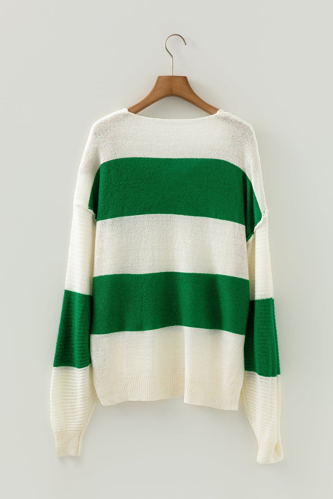 Loose Color Block Drop Shoulder Bubble Sleeve Sweater - Trendy Sweaters & Cardigans/Sweaters in Green Stripe for Women | The802Gypsy