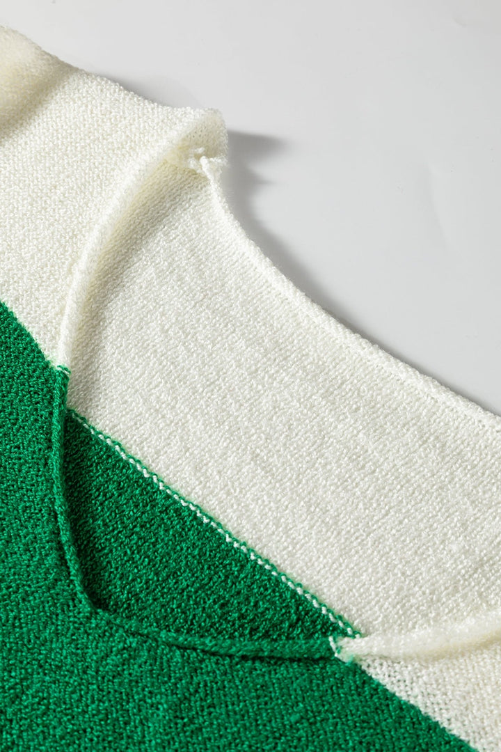 Loose Color Block Drop Shoulder Bubble Sleeve Sweater - Trendy Sweaters & Cardigans/Sweaters in Green Stripe for Women | The802Gypsy