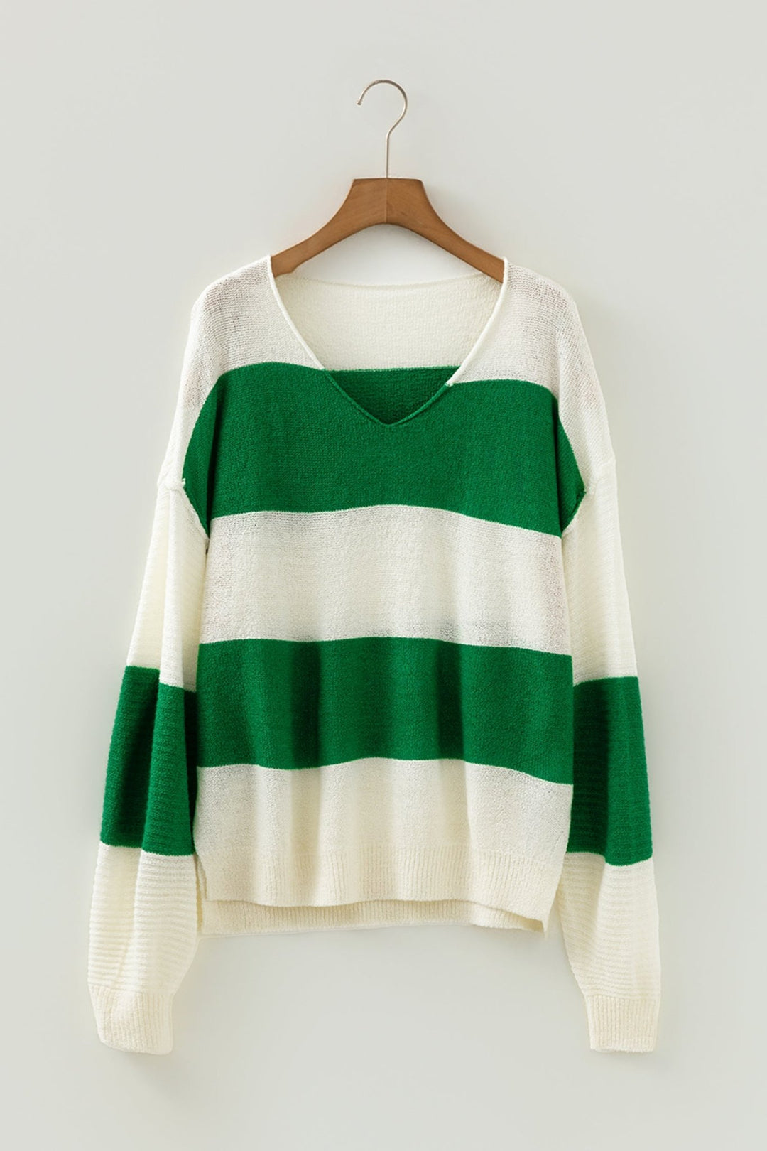 Loose Color Block Drop Shoulder Bubble Sleeve Sweater - Trendy Sweaters & Cardigans/Sweaters in Green Stripe for Women | The802Gypsy