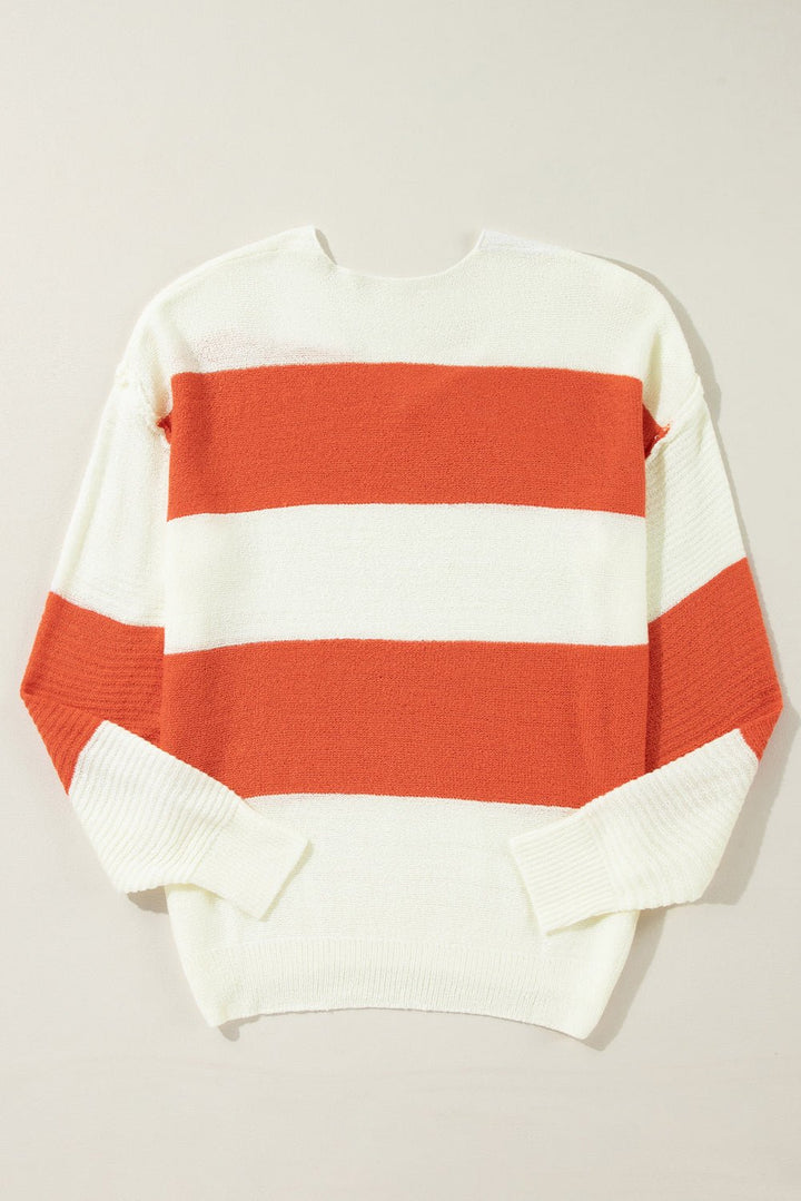 Loose Color Block Drop Shoulder Bubble Sleeve Sweater - Trendy Sweaters & Cardigans/Sweaters in Orange Stripe for Women | The802Gypsy