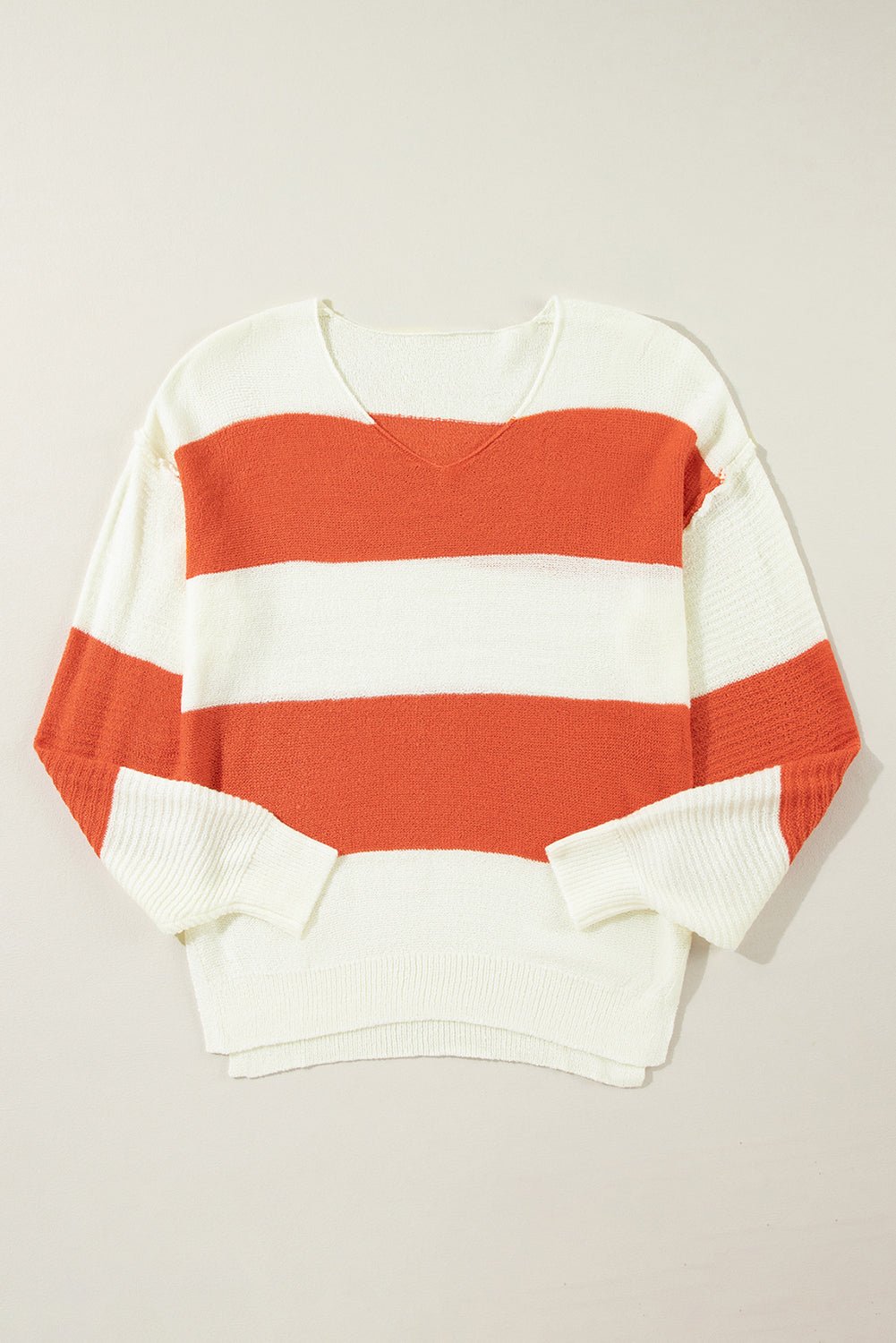 Loose Color Block Drop Shoulder Bubble Sleeve Sweater - Trendy Sweaters & Cardigans/Sweaters in Orange Stripe for Women | The802Gypsy