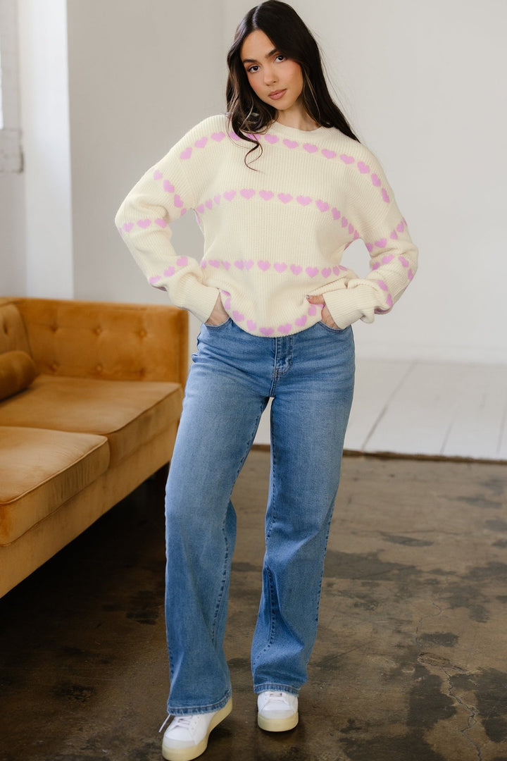 Romantic Ribbed Knit Sweater With Heart Detail - Trendy Sweaters & Cardigans/Sweaters in Pink for Women | The802Gypsy