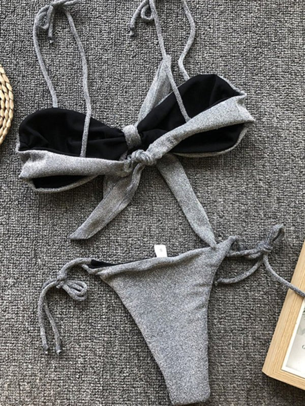 Strappy Push - Up Bikini Set - Trendy Swimwear in Grey for Women | The802Gypsy