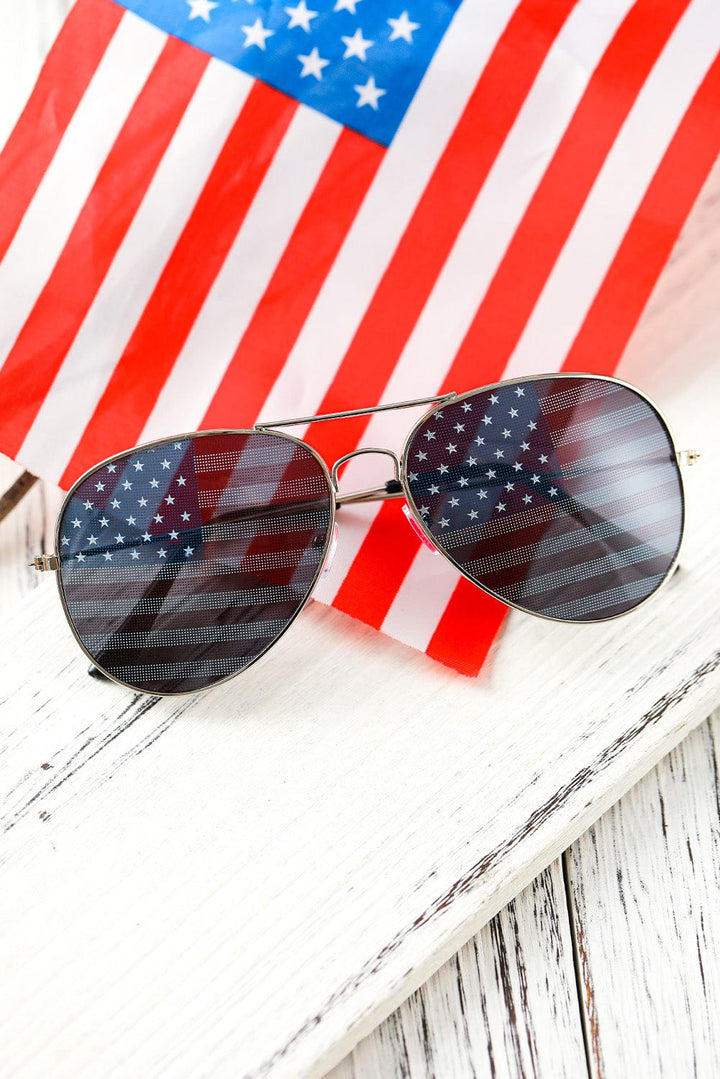 The802Gypsy  Accessories Black / ONE SIZE / 100%Alloy Black American Flag Lens Aviator Sunglasses