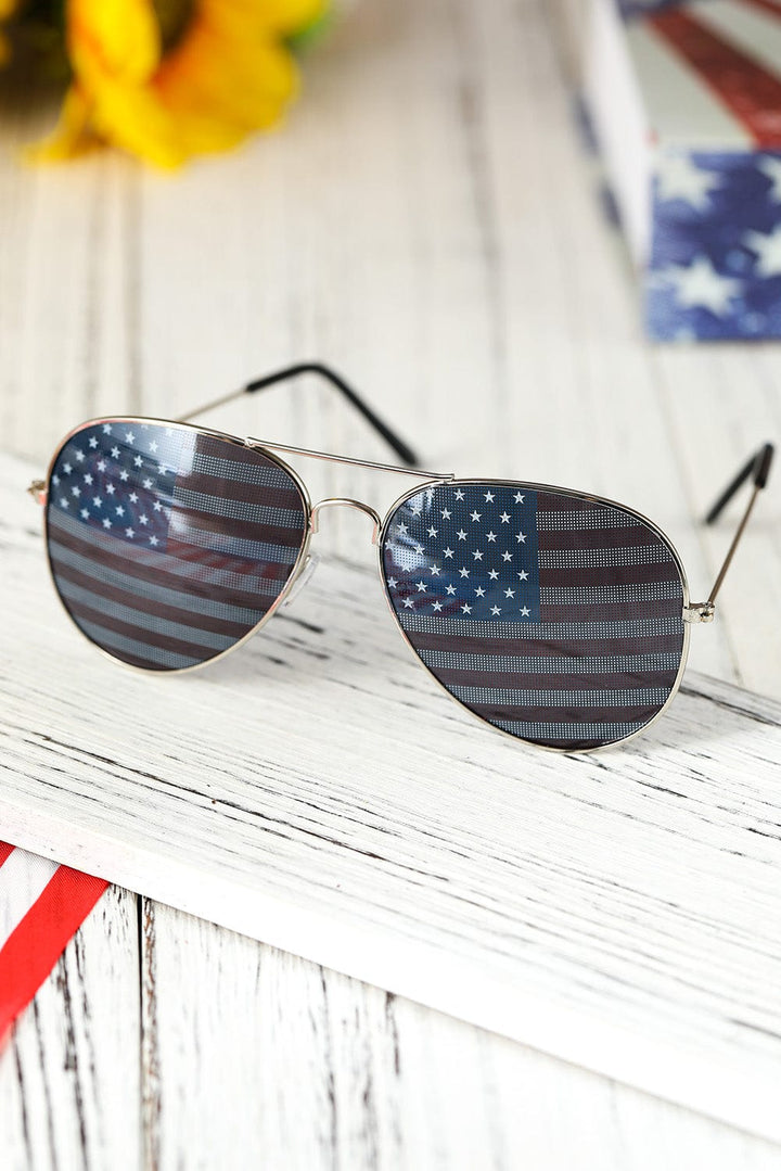 The802Gypsy  Accessories Black / ONE SIZE / 100%Alloy Black American Flag Lens Aviator Sunglasses
