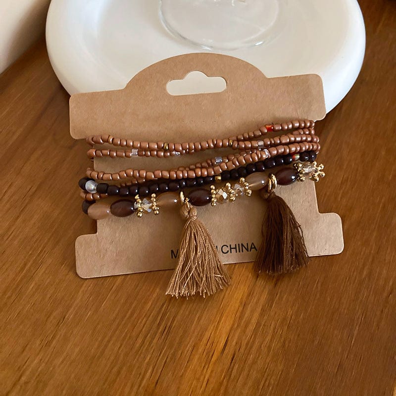 The802Gypsy Accessories Brown / One Size GYPSY-Tassel Rice Bead Bracelet