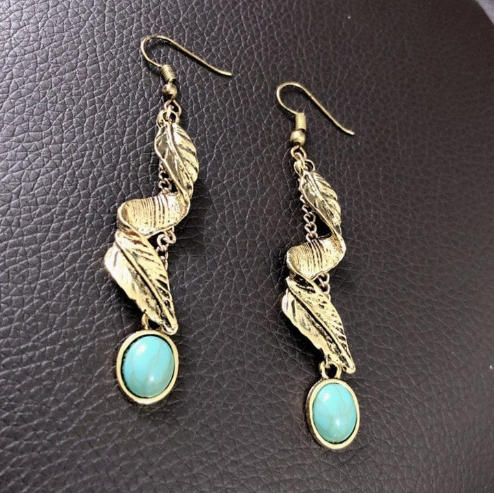 The802Gypsy Accessories/earnings Gold / One Size GYPSY-Leaf Turquoise Earrings