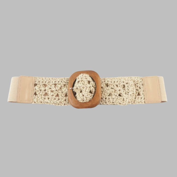 The802Gypsy  Accessories Ivory / ONE SIZE ❤️GYPSY LOVE-Crochet Wood Buckle Elastic Belt