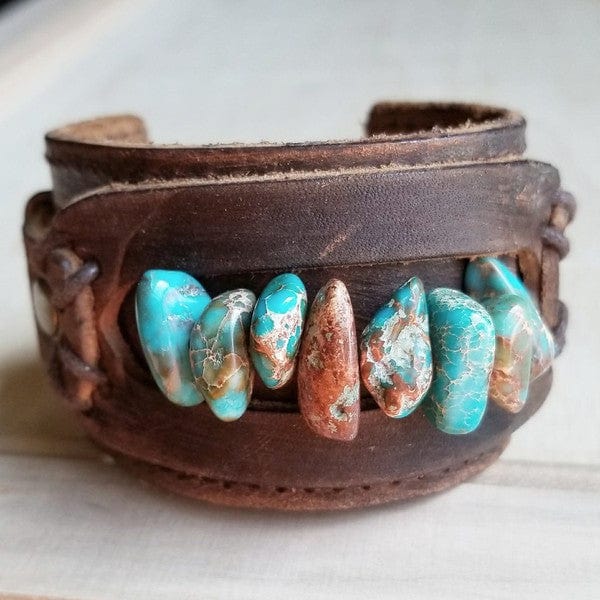 The802Gypsy Accessories/Jewelry blue / 1 ❤️GYPSY FOX-Leather Cuff with Turquoise Regalite Chunks