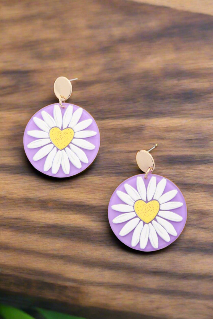 The802Gypsy  Accessories/Jewelry Lavender ❤Gypsy Love Daisy Printed Drop Earriing