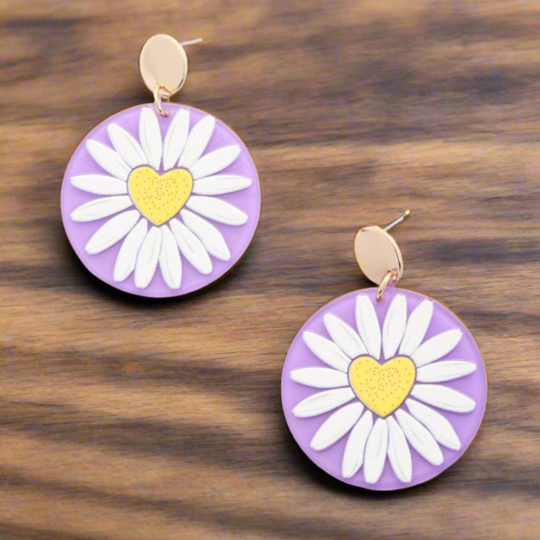 The802Gypsy  Accessories/Jewelry Lavender ❤Gypsy Love Daisy Printed Drop Earriing