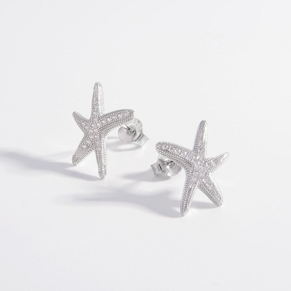 The802Gypsy Accessories/Jewelry Silver / One Size GYPSY-925 Sterling Silver Inlaid Zircon Starfish Earrings