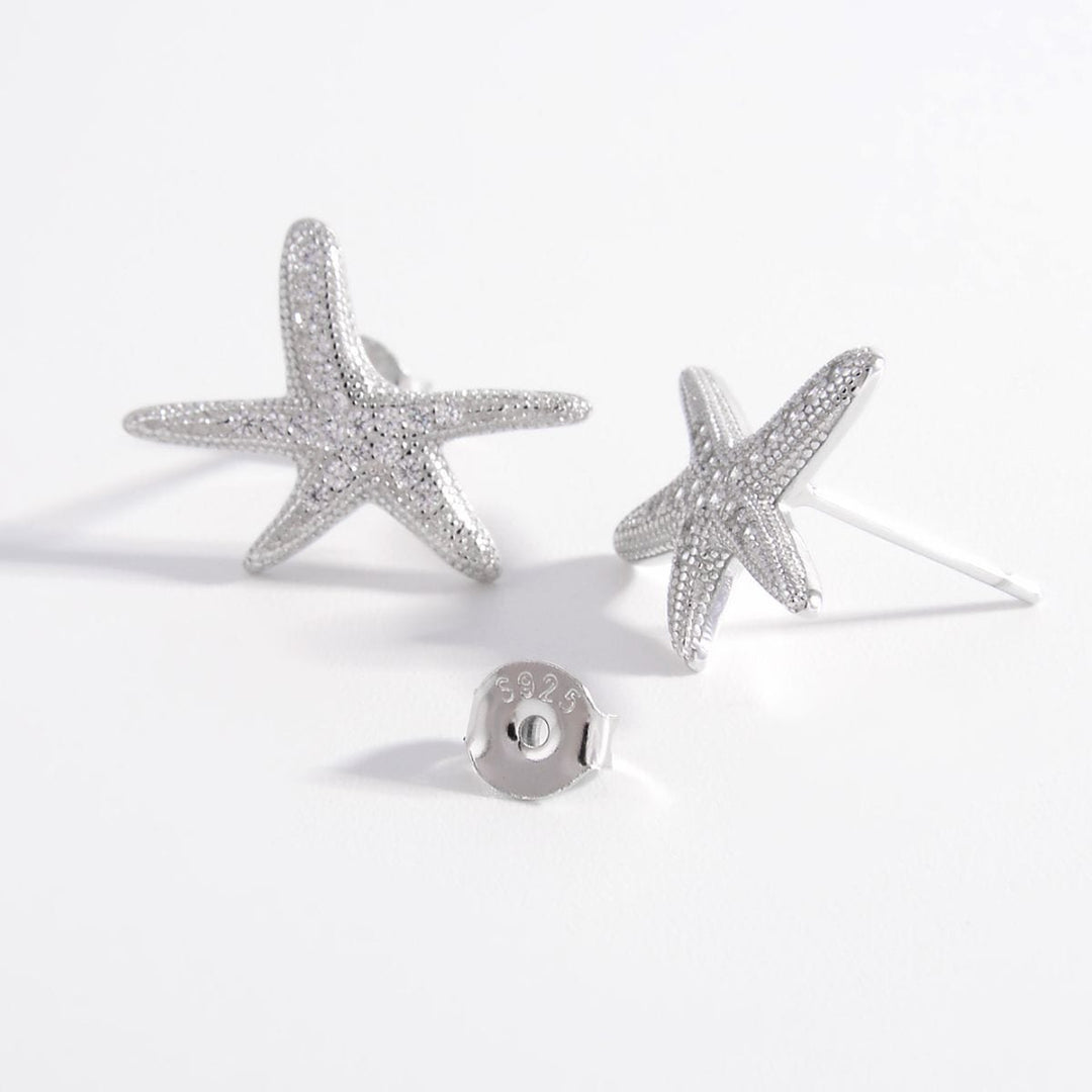 The802Gypsy Accessories/Jewelry Silver / One Size GYPSY-925 Sterling Silver Inlaid Zircon Starfish Earrings