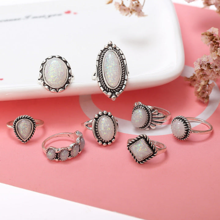 The802Gypsy Accessories/Jewelry Silver / One Size GYPSY-Opal  Geometric Ring 8-Piece Set