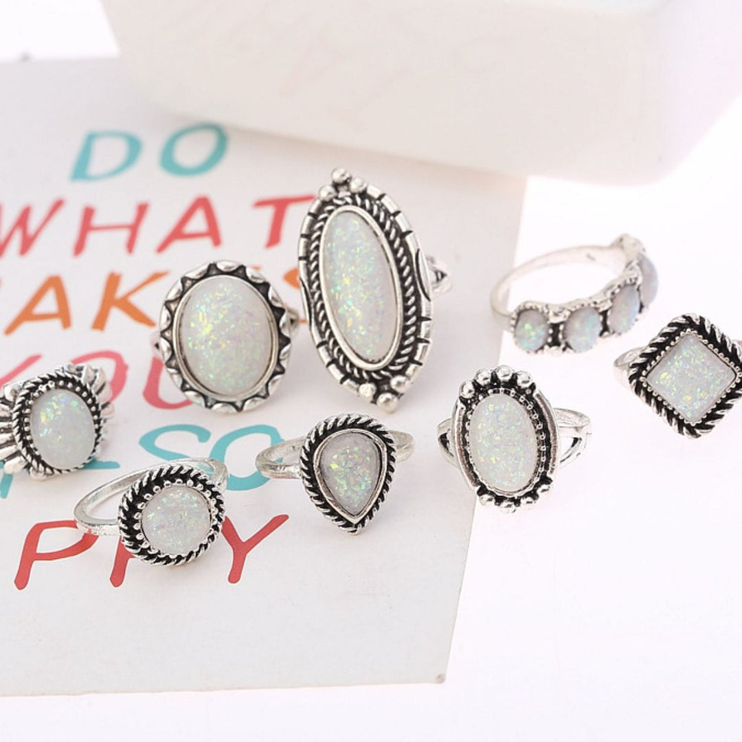 The802Gypsy Accessories/Jewelry Silver / One Size GYPSY-Opal  Geometric Ring 8-Piece Set