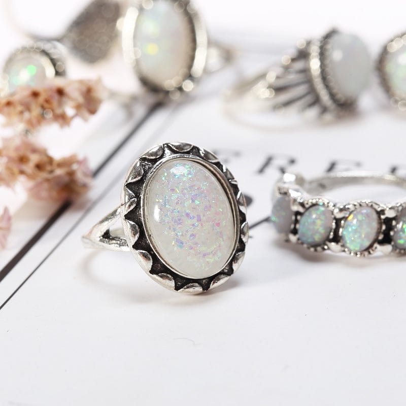 The802Gypsy Accessories/Jewelry Silver / One Size GYPSY-Opal  Geometric Ring 8-Piece Set