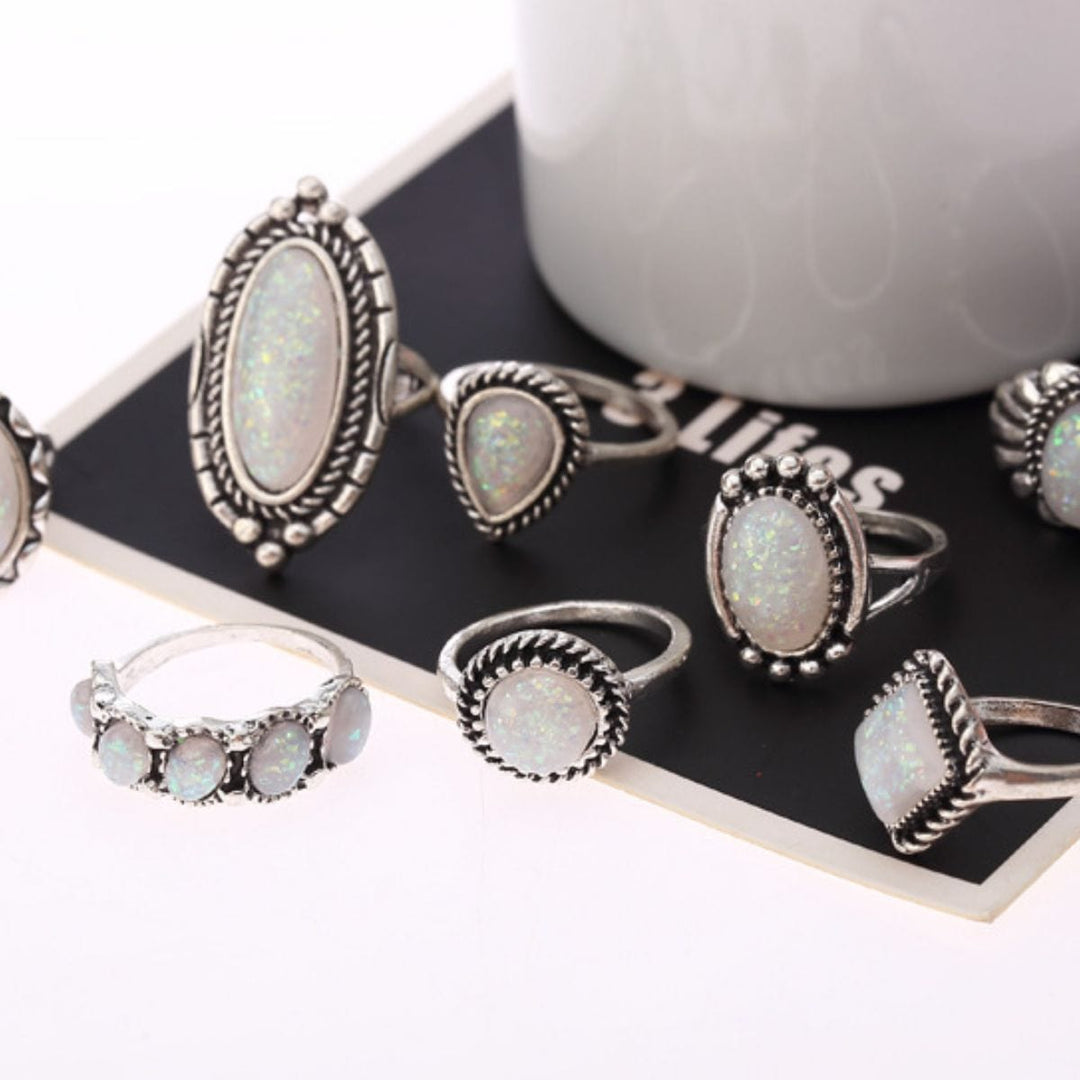 The802Gypsy Accessories/Jewelry Silver / One Size GYPSY-Opal  Geometric Ring 8-Piece Set