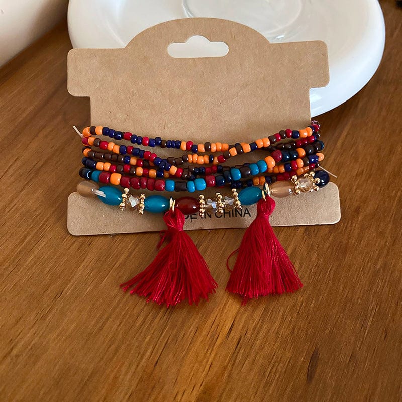 The802Gypsy Accessories Red / One Size GYPSY-Tassel Rice Bead Bracelet