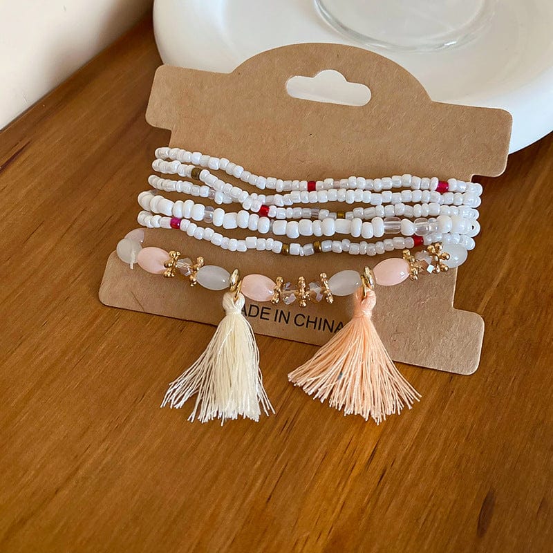 The802Gypsy Accessories White / One Size GYPSY-Tassel Rice Bead Bracelet