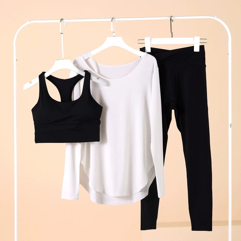 The802Gypsy  Activewear/Activewear Sets Black bra + white Long sleeves + black pants / M GYPSY FLY-Quick-Drying Three-Piece Activewear Set