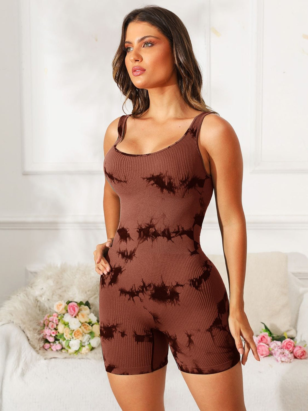 The802Gypsy Activewear/Activewear Sets Brown / S GYPSY-Tie-Dye Wide Strap Active Romper