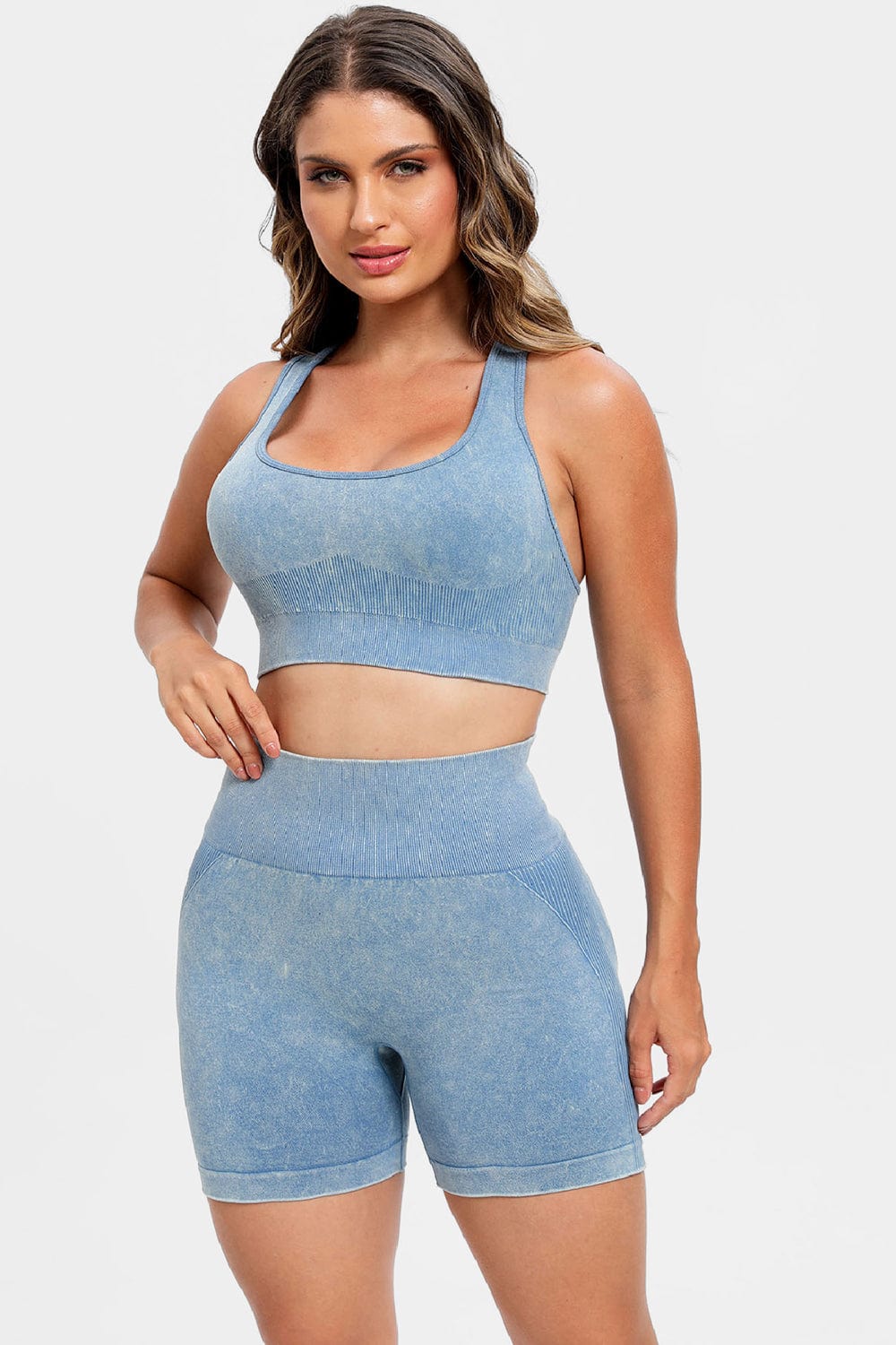 The802Gypsy Activewear/Activewear Sets GYPSY-3 Piece Washed Wide Strap Top Active Set