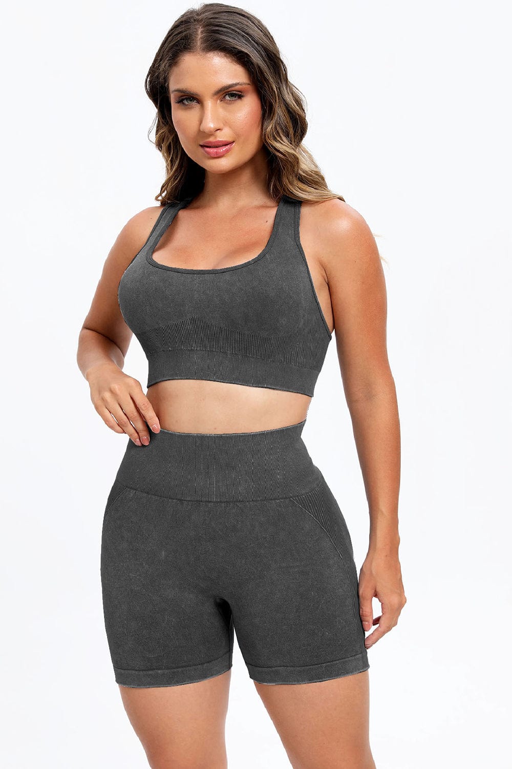 The802Gypsy Activewear/Activewear Sets GYPSY-3 Piece Washed Wide Strap Top Active Set