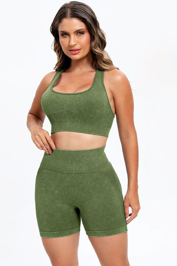 The802Gypsy Activewear/Activewear Sets GYPSY-3 Piece Washed Wide Strap Top Active Set